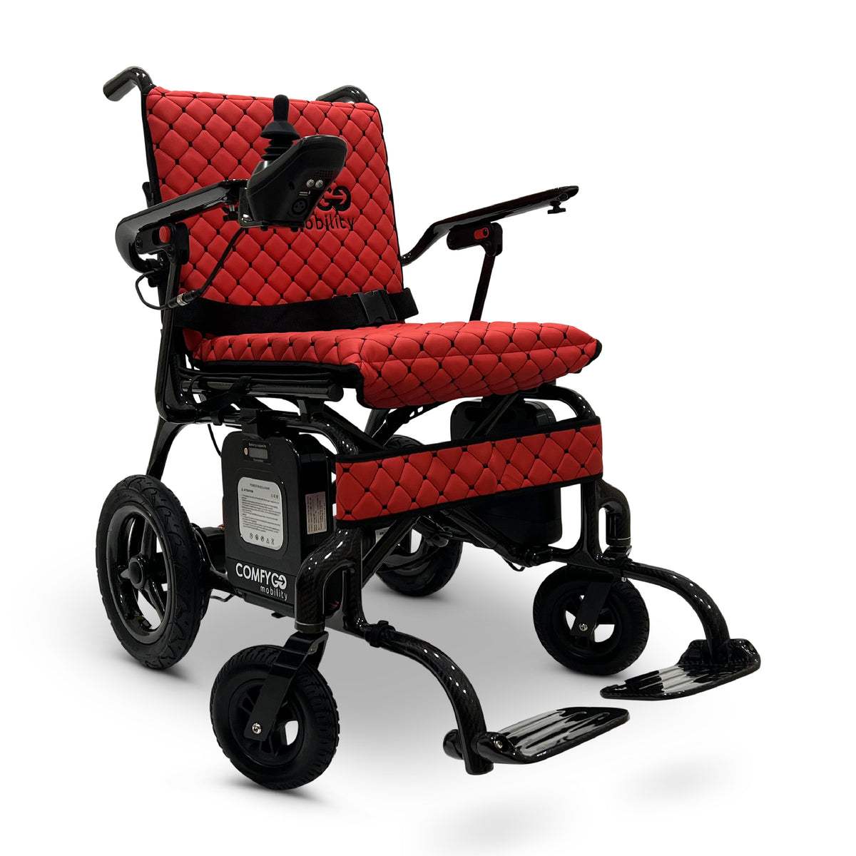 ComfyGO IQ-Carbon Elektrorollstuhl aus Carbon, Bezug Rot, Ansicht 1