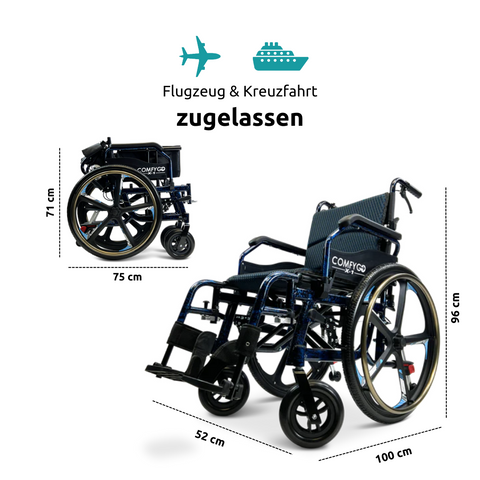 Fauteuil roulant manuel léger X-1 ComfyGO avec roues détachables rapidement 